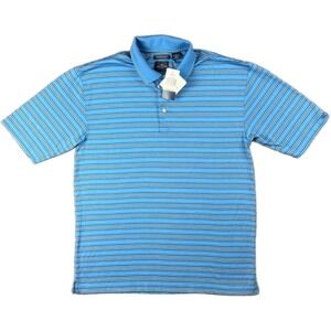 Dockers Golf Men's Medium Performance Polo Shirt Blue Striped Mercerized Cotton